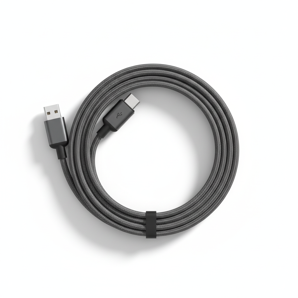 ZapClean USB charging cable coiled on white surface