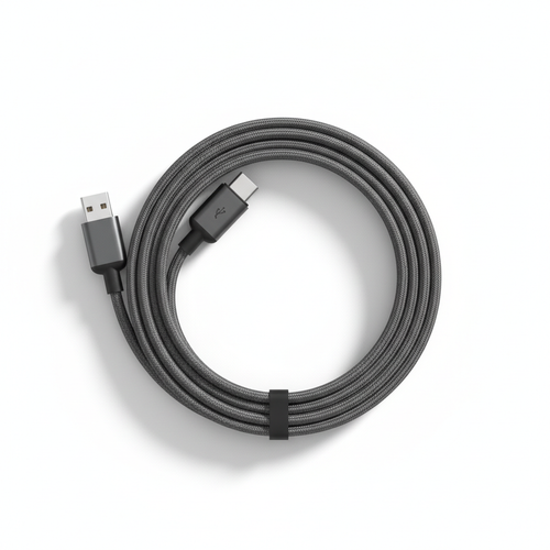 ZapClean USB charging cable coiled on white surface